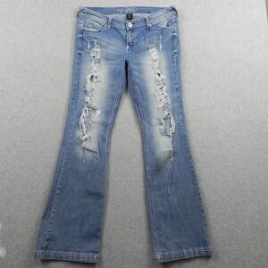 Ariya Jeans Womens 13/14 Bali Low Rise Bootcut Distressed Ripped Flex Denim Blue